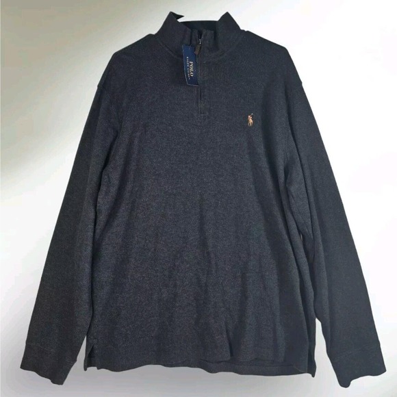 Polo‎ Ralph Lauren Estate Rib 1/4 Zip Dark Grey Sweater Men's Size XL New - Picture 1 of 5